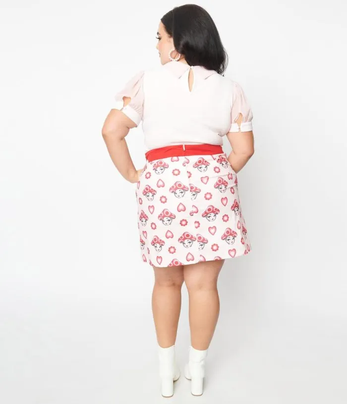 Smak Parlour Plus Size Pink and Red Madam Mushroom Mod Skirt ClothingPlus Unique Vintage Skirts