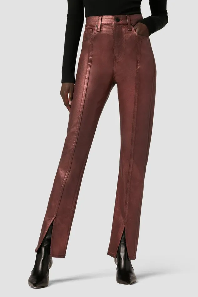 Straight Women Hudson Jeans Harlow Ultra HighRise Cigarette Jean W Slit Hem Cinnamon Glitter