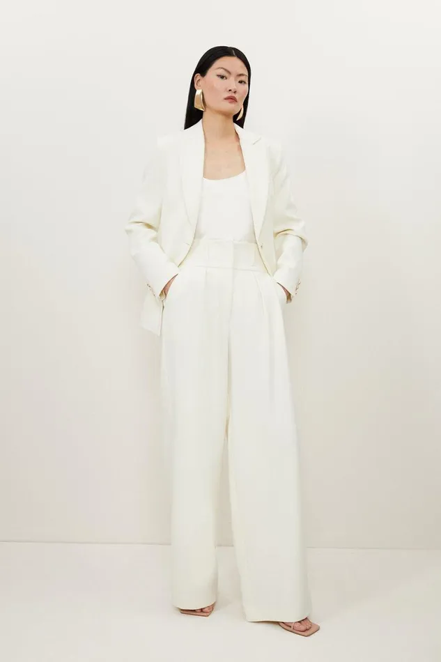 Suits Women Karen Millen Compact Stretch Essential Tailored High Waist Wide Leg Trouser Cream Suits Women Karen Millen Compact Stretch Essential Tailored High Waist Wide Leg Trouser Cream