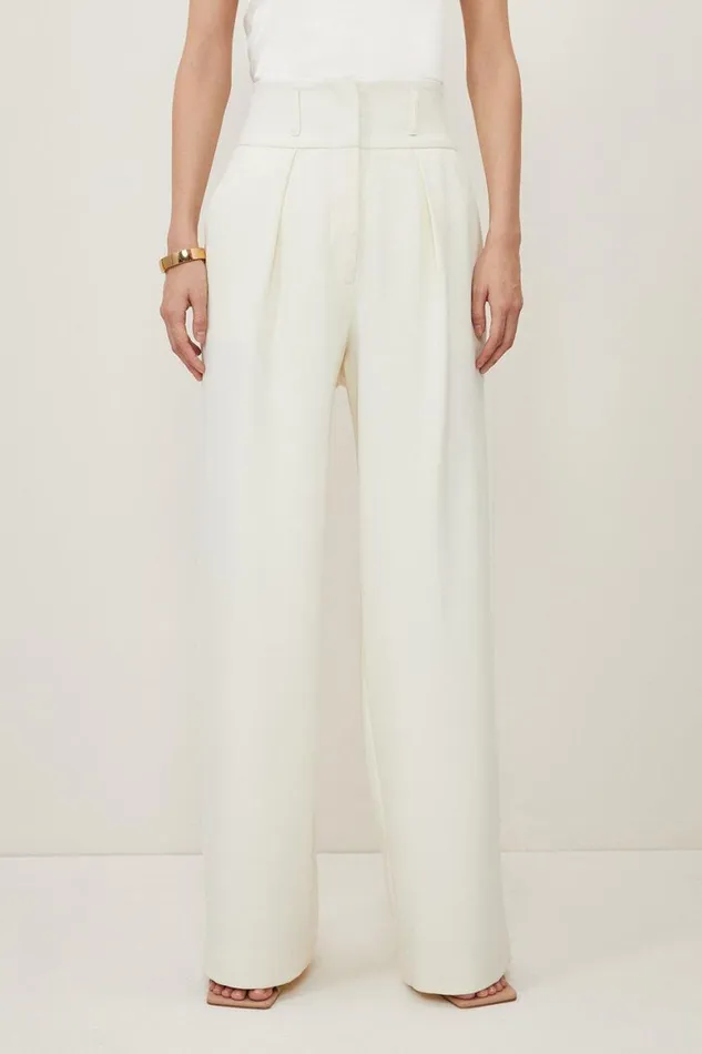 Suits Women Karen Millen Compact Stretch Essential Tailored High Waist Wide Leg Trouser Cream