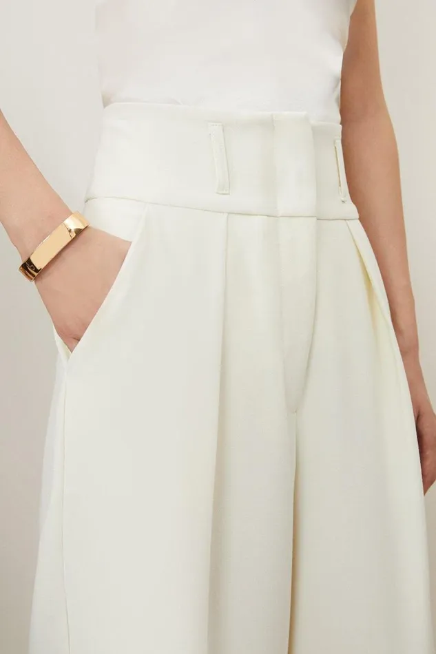 Suits Women Karen Millen Compact Stretch Essential Tailored High Waist Wide Leg Trouser Cream