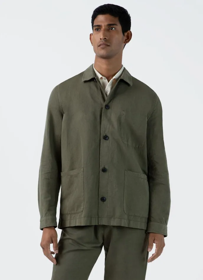 SUNSPEL Jackets and Coats Cotton Linen Twin Pocket Jacket Khaki 8211 Men