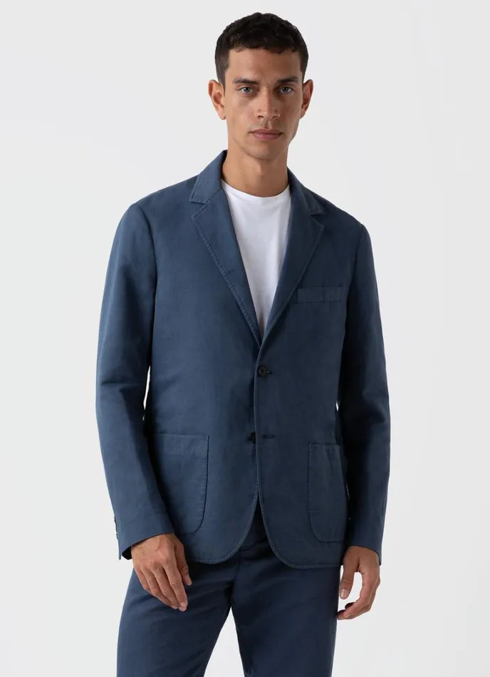 SUNSPEL Jackets and Coats Cotton Linen Unstructured Blazer Shale Blue 8211 Men