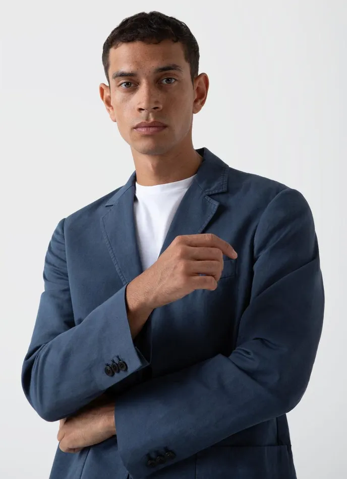 SUNSPEL Jackets and Coats Cotton Linen Unstructured Blazer Shale Blue 8211 Men