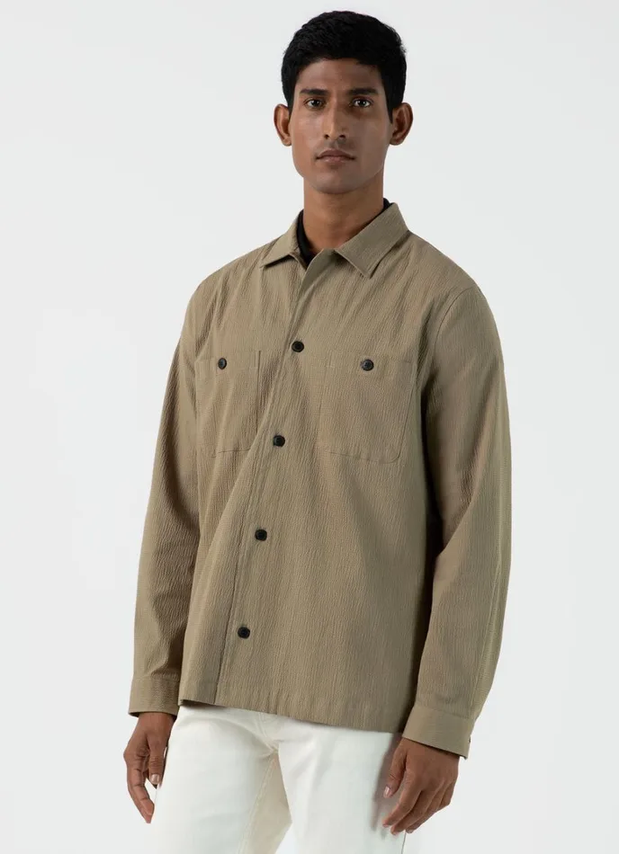 SUNSPEL Jackets and Coats Seersucker Overshirt Dark Stone 8211 Men