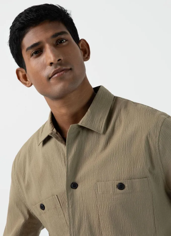 SUNSPEL Jackets and Coats Seersucker Overshirt Dark Stone 8211 Men