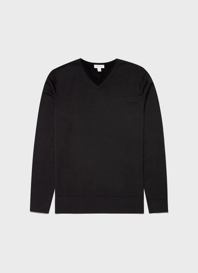 SUNSPEL Knitwear ExtraFine Merino Vneck Black 8211 Men