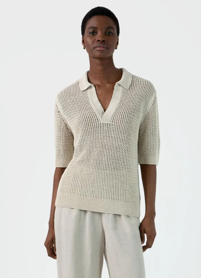SUNSPEL Knitwear Linen Mesh Polo Shirt Ecru 8211 Women