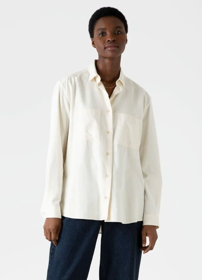 SUNSPEL Shirts and Blouses Oversized Flannel Shirt Ecru 8211 Women