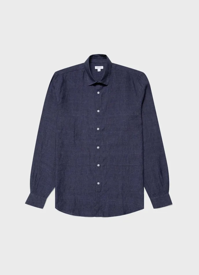 SUNSPEL Shirts Linen Shirt Navy Melange 8211 Men