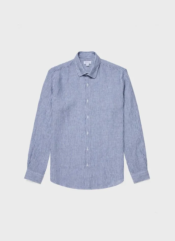 SUNSPEL Shirts Linen Shirt Navywhite Linen Stripe 8211 Men