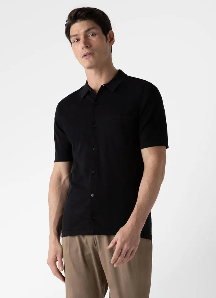 SUNSPEL Shirts Sea Island Cotton Knit Shirt Black 8211 Men