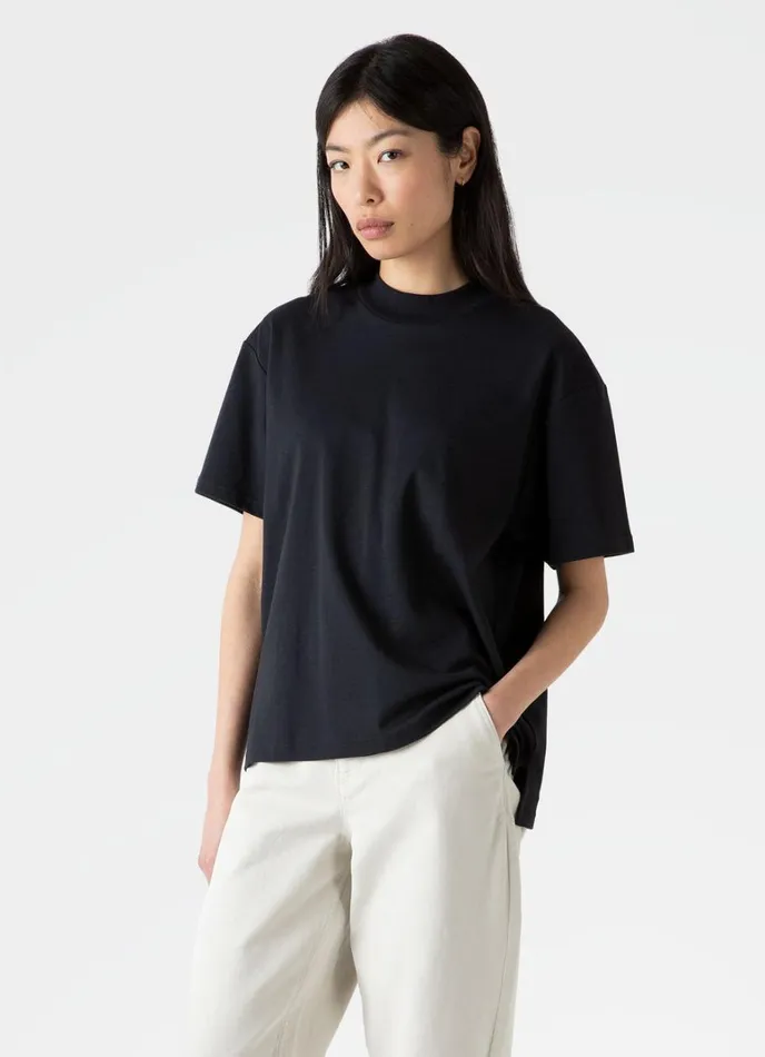 SUNSPEL Tshirts and Tops Mock Neck Heavyweight Tshirt Black 8211 Women