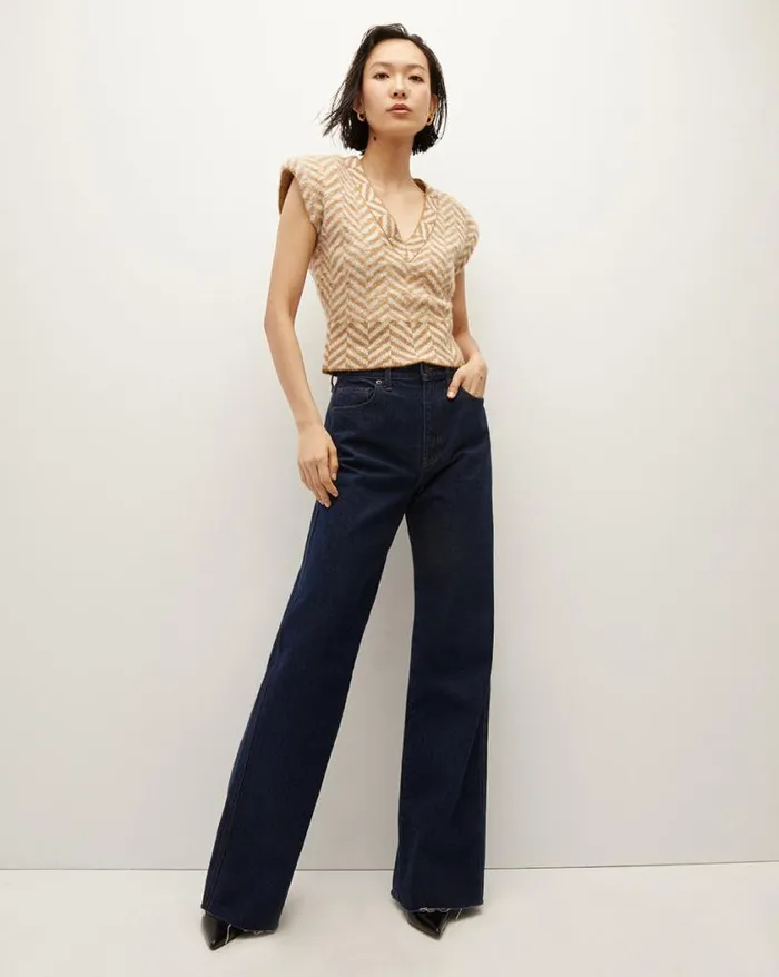 Sweaters Shop Veronica Beard Dutton Herringbone Knit Vest Camel