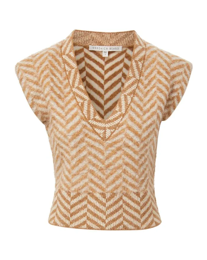 Sweaters Shop Veronica Beard Dutton Herringbone Knit Vest Camel
