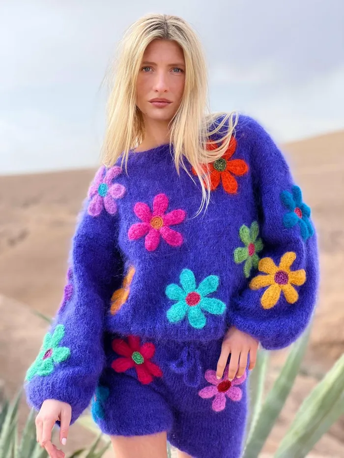 Sweaters Women Rose Carmine SWEATER FREE FLOWERS BLUE