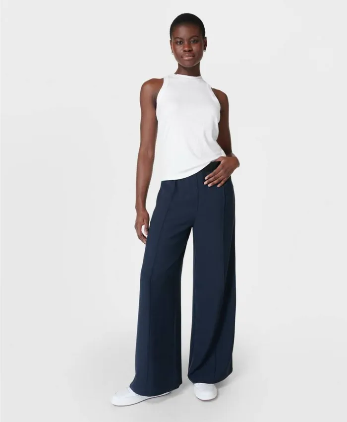 Sweaty Betty Embossed Wide Leg Track Pants Navy Blue Clothing Pants