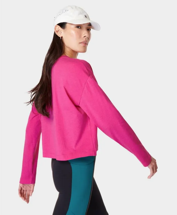 Sweaty Betty Essential Crop Long Sleeve Tee Beet Pink Clothing TShirts