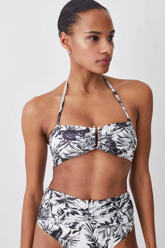 Swimwear Women Karen Millen Mono Print Ruffle Bikini Top With Detachable Straps Mono