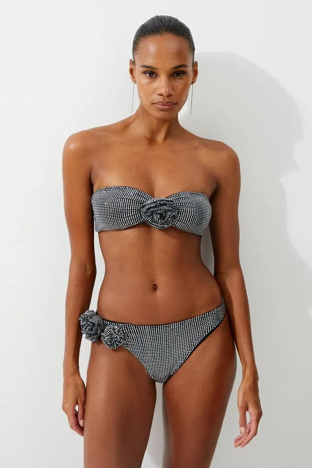 Swimwear Women Karen Millen Premium Embellished Rosette Bikini Bottoms Black