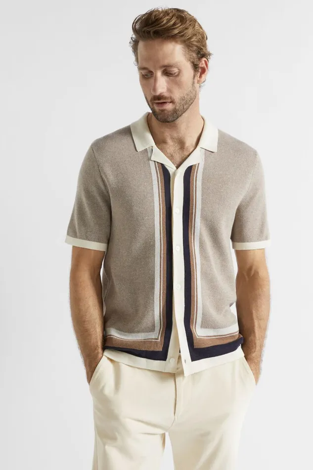 TShirts and Sweaters Man Seed Heritage Knitted Polo Shirt Mocha Multi