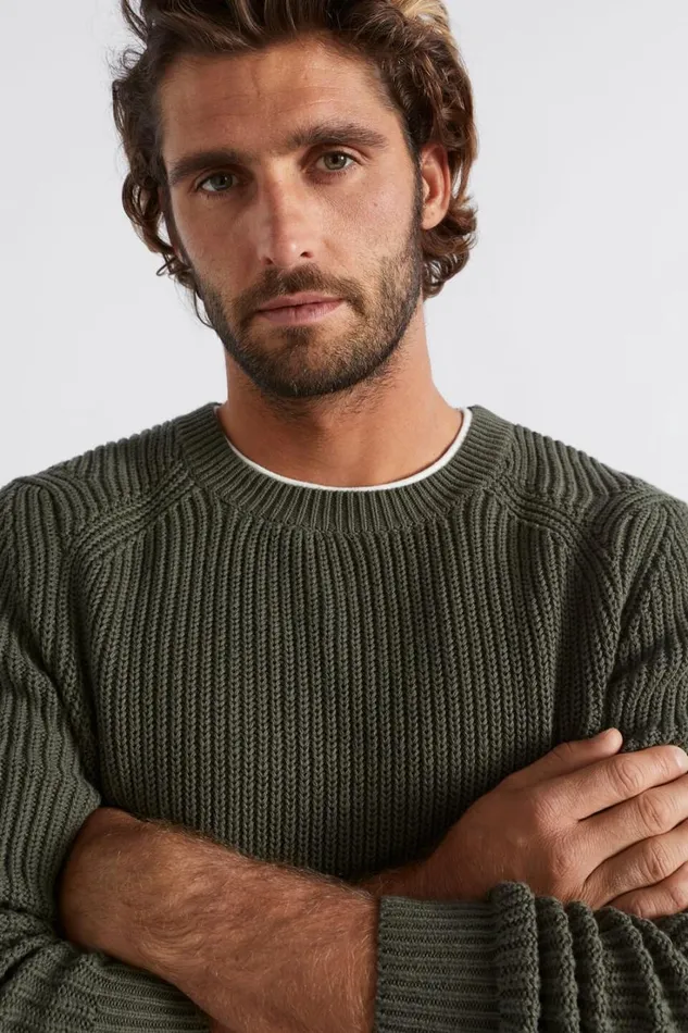 TShirts and Sweaters Man Seed Heritage Raglan Knit Sweater Dark Khaki