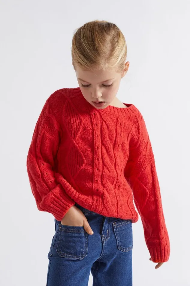 TShirts and Tops Girl Seed Heritage Pompom Cable Knit Super Red