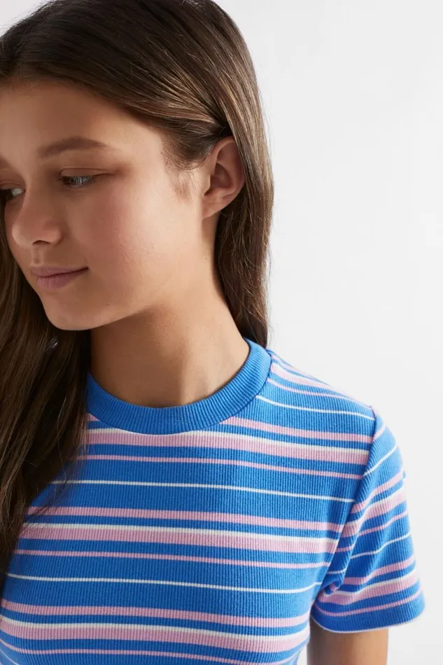 TShirts and Tops Teen Girl Seed Heritage Rib Stripe Tee Azure Blue