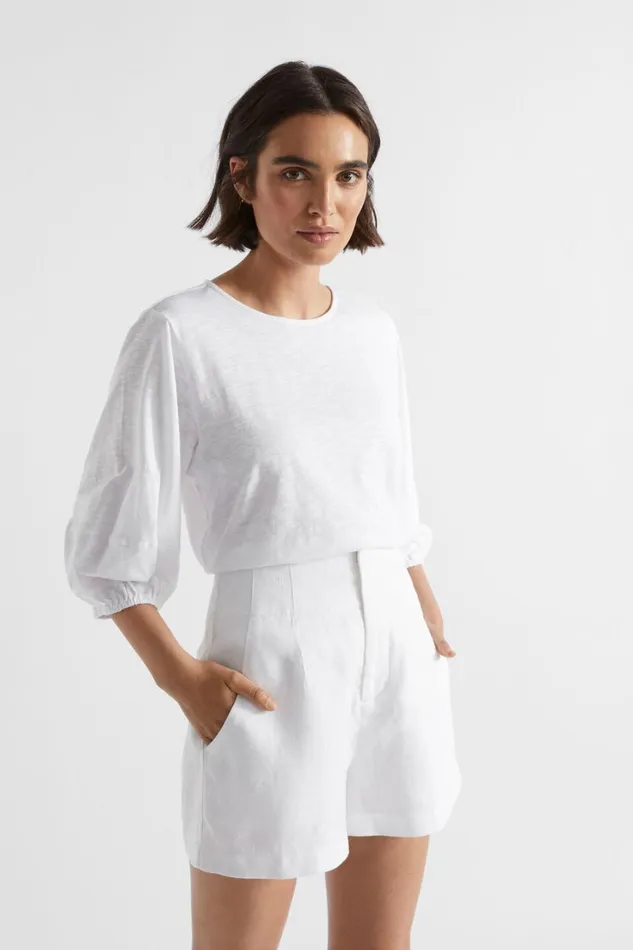 TShirts and Tops Woman Seed Heritage Balloon Sleeve Slub Top Whisper White