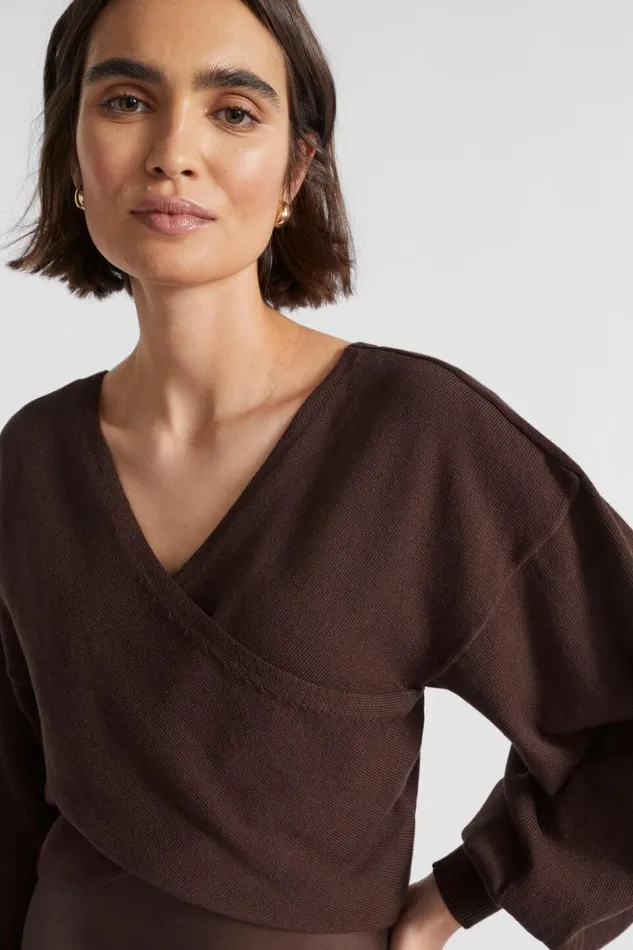 TShirts and Tops Woman Seed Heritage Cotton Wrap Front Knit Deep Raisin