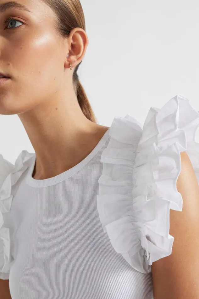 TShirts and Tops Woman Seed Heritage Ruffle Detail Tee Whisper White
