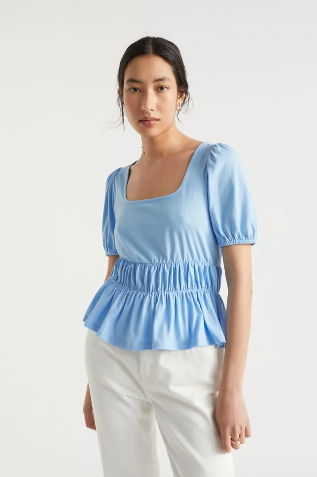 TShirts and Tops Woman Seed Heritage Square Neck Ruched Tee Bluebell