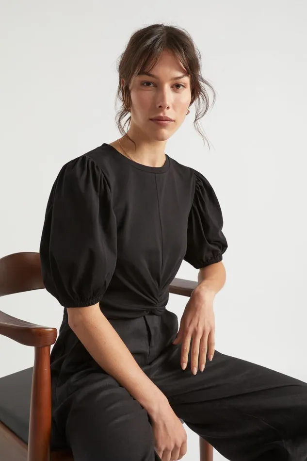 TShirts and Tops Woman Seed Heritage Twist Front Blouson Sleeve Top Black