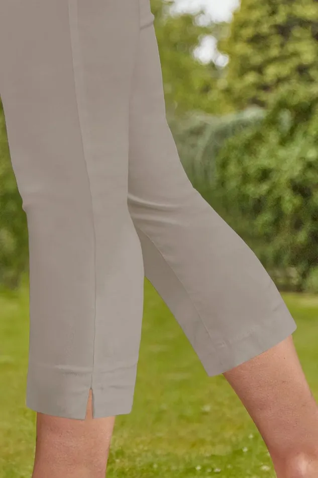 Taupe Elastic Waist Stretch Cropped Trousers Women Roman Coords