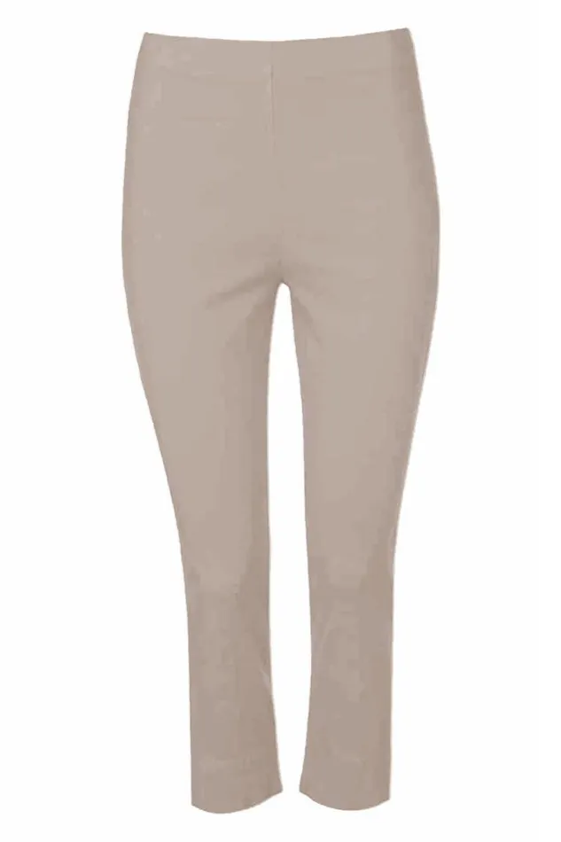 Taupe Elastic Waist Stretch Cropped Trousers Women Roman Coords