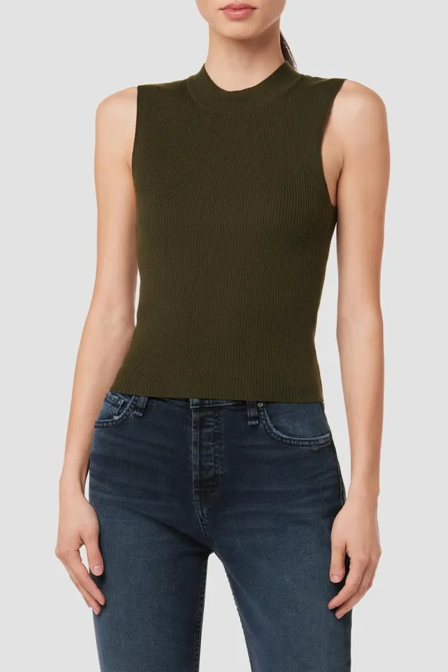 Tops and Sweaters Women Hudson Jeans Mock Neck Sweater Tank Olive Green