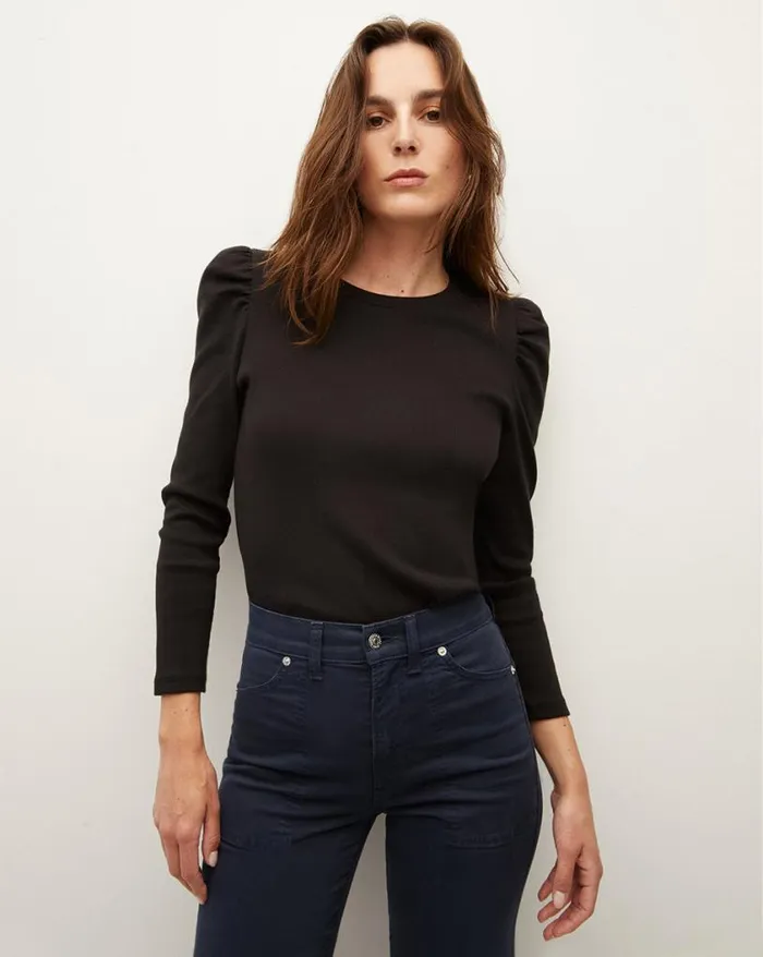 Tops and Tees Shop Veronica Beard Britney PuffSleeved Top Black