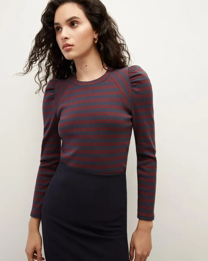 Tops and Tees Shop Veronica Beard Delano PuffSleeve Top Navysyrah