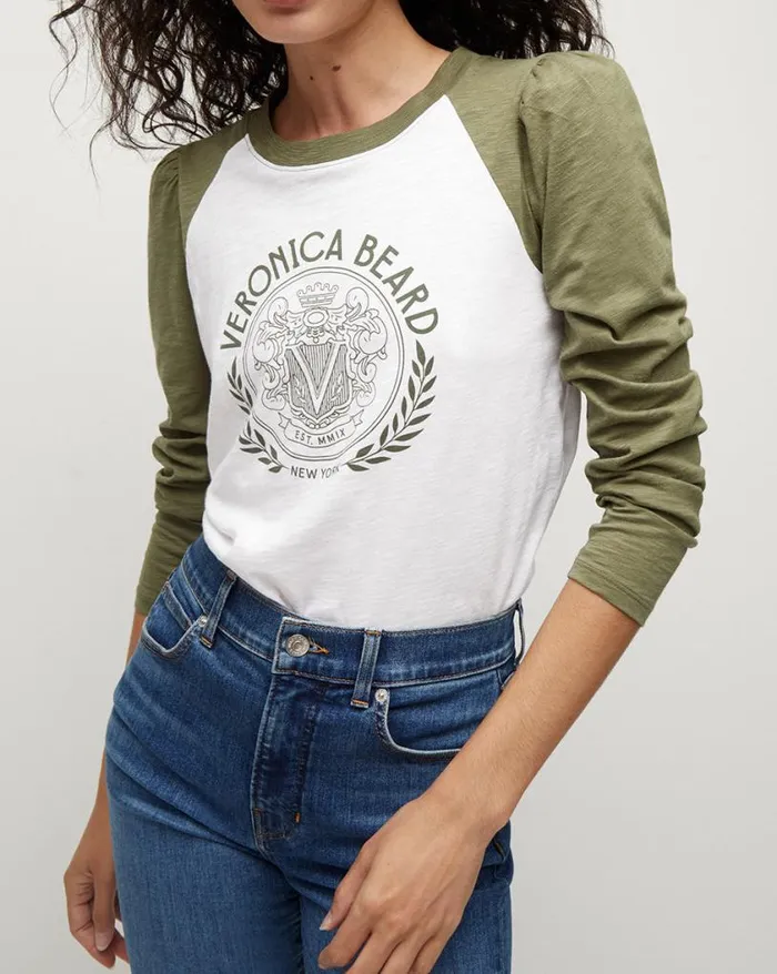 Tops and Tees Shop Veronica Beard Mason Logo Baseball Tee Whitearmy