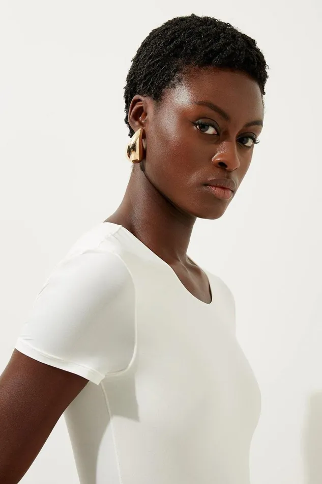 Tops Women Karen Millen Contour Jersey Short Sleeve Bodysuit Ivory