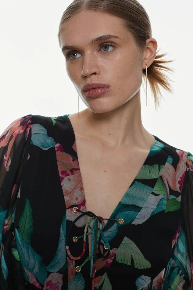 Tops Women Karen Millen Drama Kimono Floral Woven Top Floral