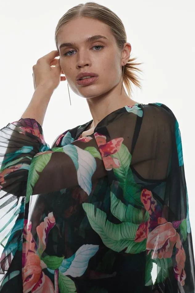 Tops Women Karen Millen Drama Kimono Floral Woven Top Floral