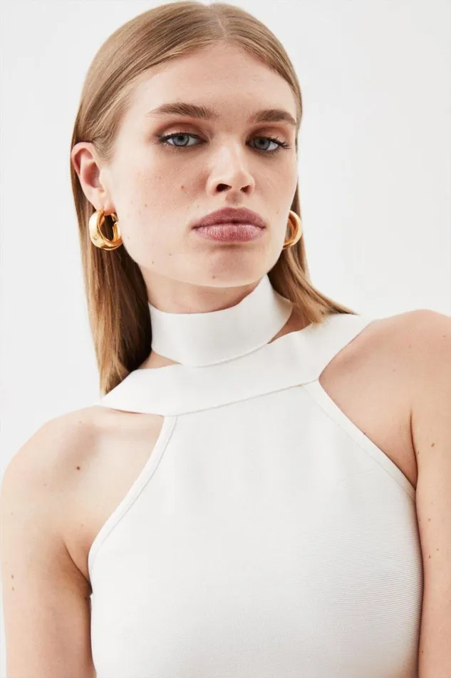 Tops Women Karen Millen Figure Form Bandage Halter Neck Knit Top Ivory
