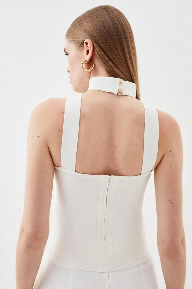 Tops Women Karen Millen Figure Form Bandage Halter Neck Knit Top Ivory