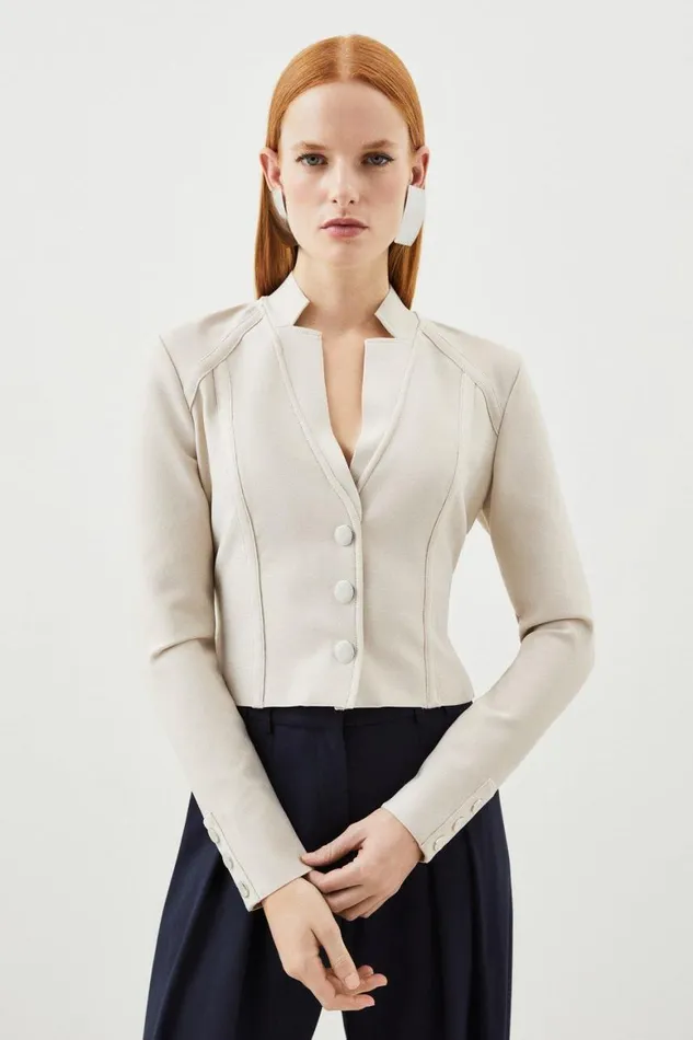 Tops Women Karen Millen Figure Form Bandage Knit Cropped Jacket Stone