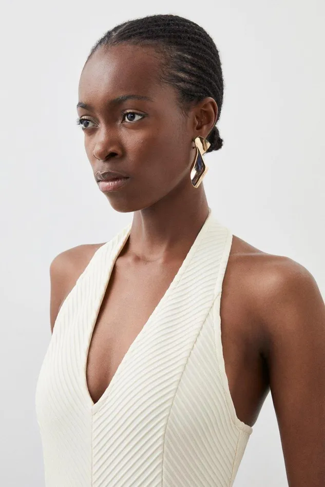 Tops Women Karen Millen Figure Form Bandage Textured Knit Halter Top Coconut