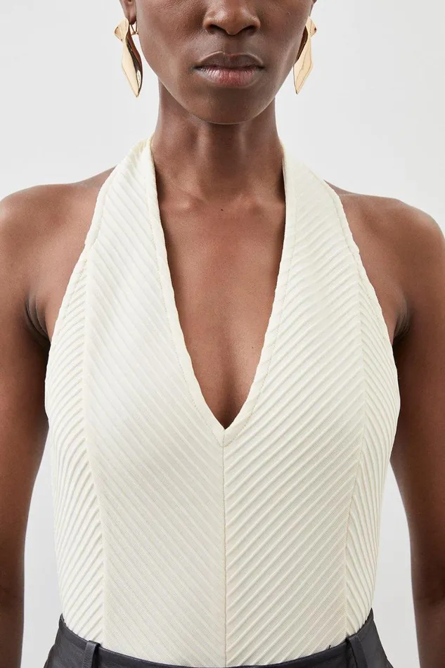 Tops Women Karen Millen Figure Form Bandage Textured Knit Halter Top Coconut