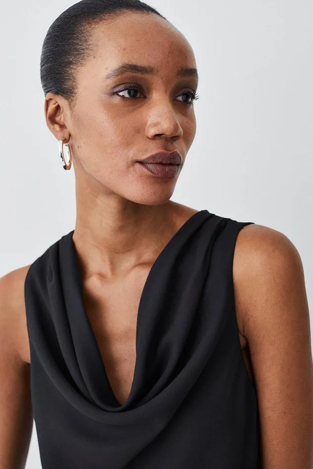 Tops Women Karen Millen Georgette Cowl Neck Woven Blouse Black