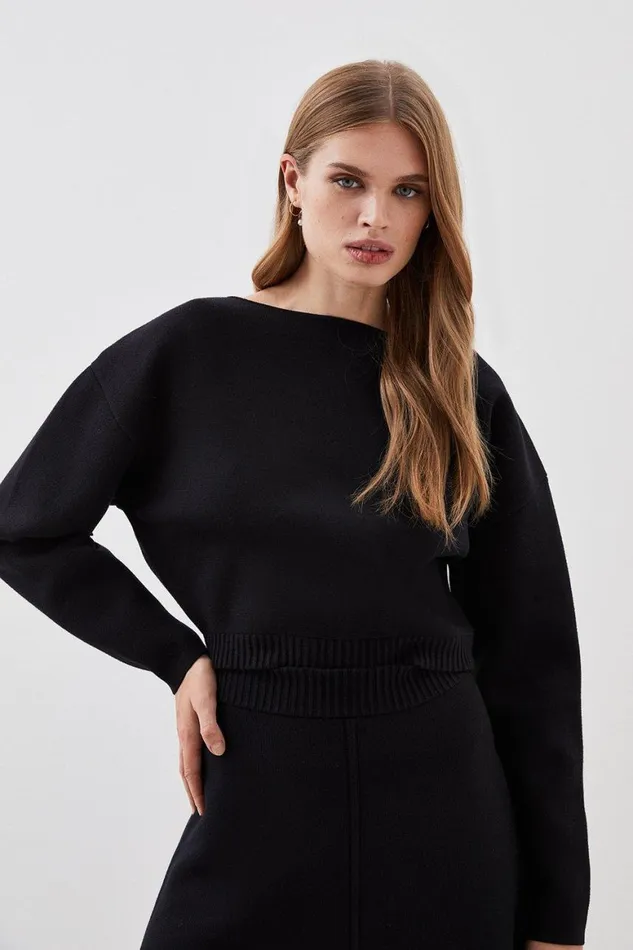 Tops Women Karen Millen Lydia Millen Viscose Blend Milano Knit Top Coord Black