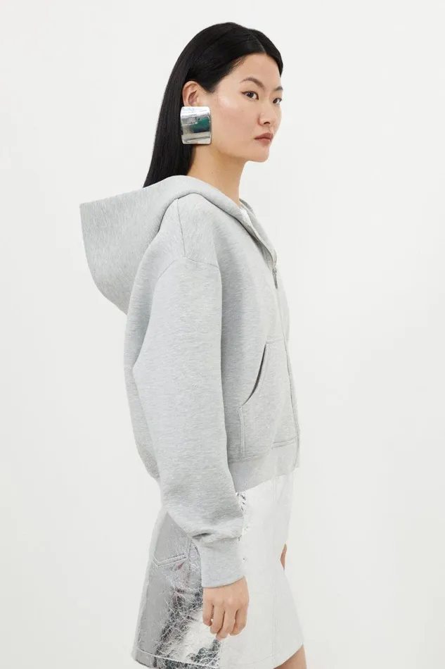 Tops Women Karen Millen Premium Scuba Zip Hoodie Grey Marl